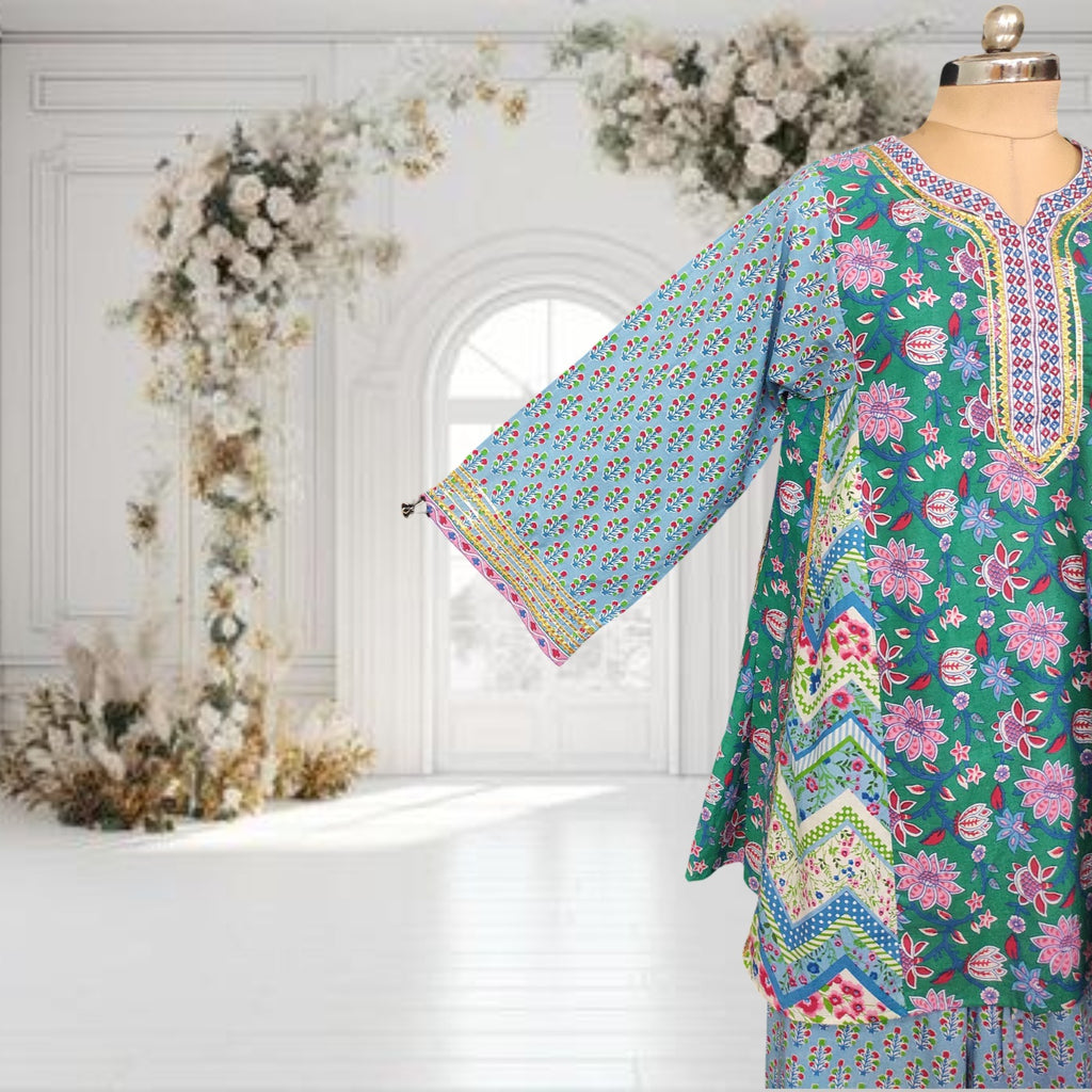2 Pcs Co-ord Set Hazal Cotton Dress Jalabiya