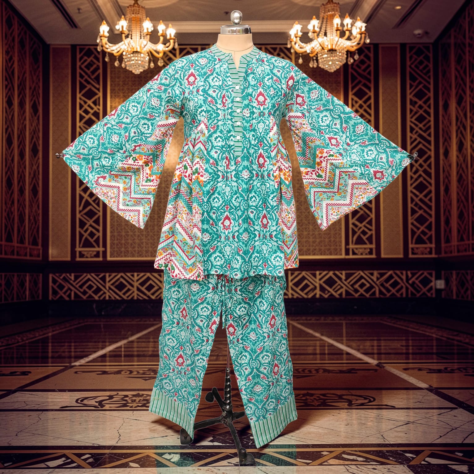 2 Pcs Co-ord Set Hubba Cotton Dress Jalabiya